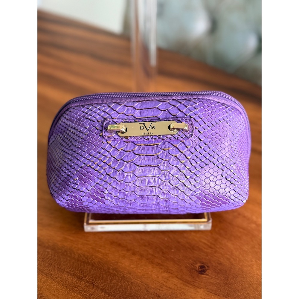 19V69 Italia Purple Snakeskin Embossed Cosmetic Makeup Bag Pouch Faux Leather